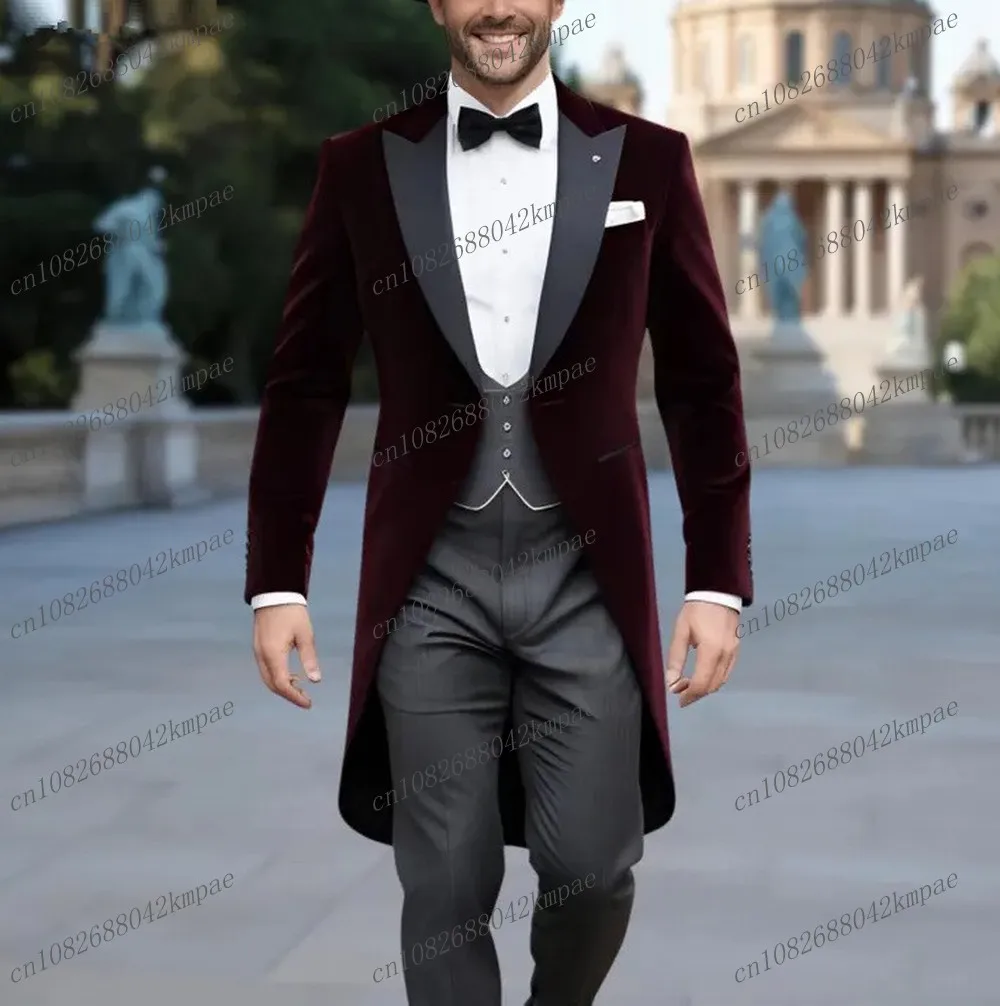 Burgundy Velvet And Grey Business Formal Men Suit Groom Groomsman Wedding Party Prom Male Tuxedos 3 Piece Set Blazer Vest Pants
Burgundy Velvet And Grey Business Formal Men Suit Groom Groomsman Wedding Party Prom Male Tuxedos 3 Piece Set Blazer Vest Pants