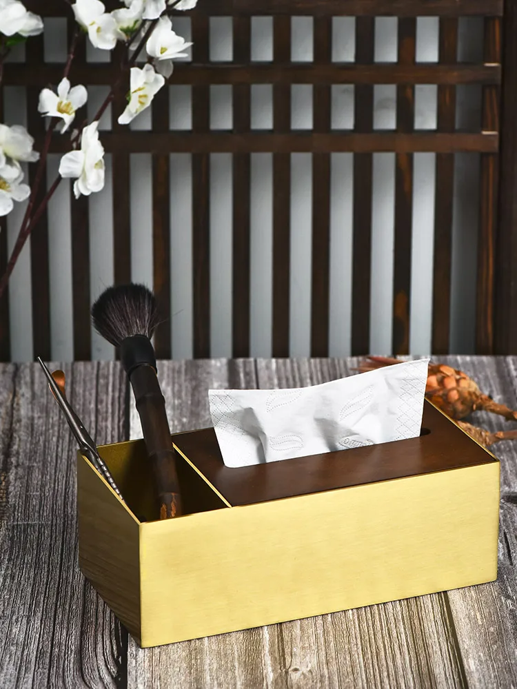 Pure brass tissue box, new Chinese style solid wood cover, light luxury living room remote control storage box
Pure brass tissue box, new Chinese style solid wood cover, light luxury living room remote control storage box