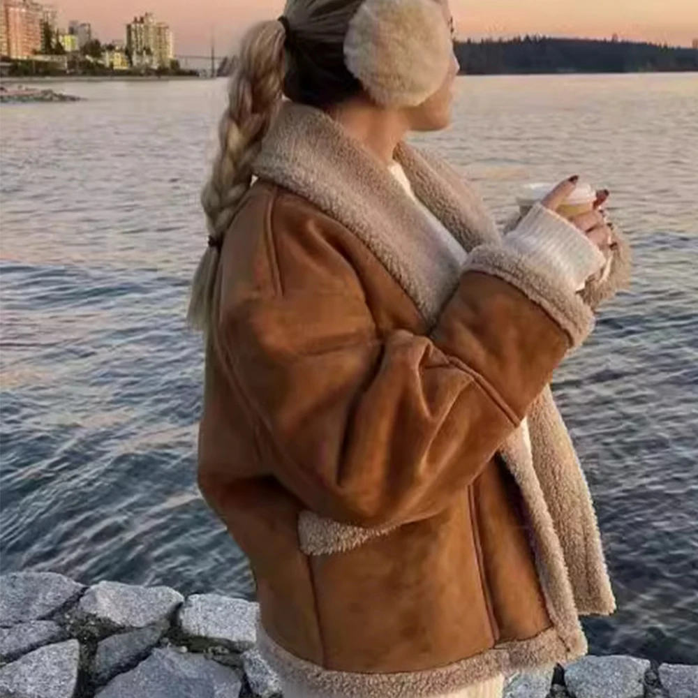 Women Jackets Lamb Fur Lapel Loose Long Sleeve Casual Short Coat Warm Autumn Winter Lady Outerwear
Women Jackets Lamb Fur Lapel Loose Long Sleeve Casual Short Coat Warm Autumn Winter Lady Outerwear