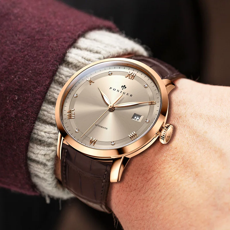 PONIGER Fashion Men's Designer Waterproof Watch Rose Gold Luminous Hand Automatic Wrist Watches For Men Leather
PONIGER Fashion Men's Designer Waterproof Watch Rose Gold Luminous Hand Automatic Wrist Watches For Men Leather