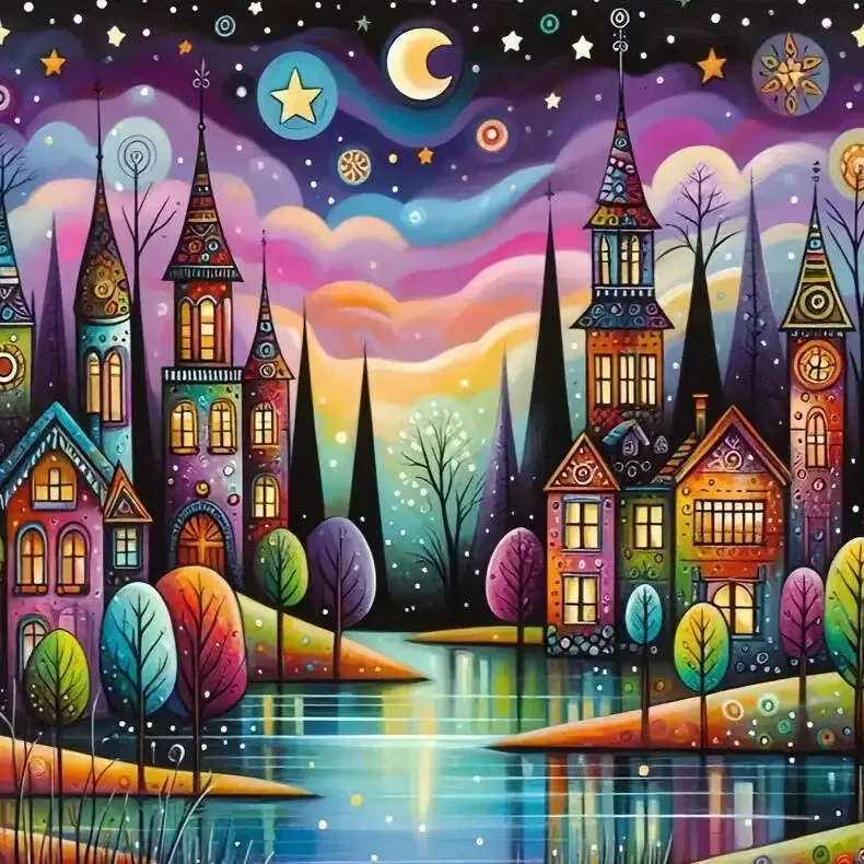 Whimsical Starry Night Fairy Tale Town Jigsaw Puzzle, Magical Decor Challenge Scenic Art Puzzle for Gift
Whimsical Starry Night Fairy Tale Town Jigsaw Puzzle, Magical Decor Challenge Scenic Art Puzzle for Gift
