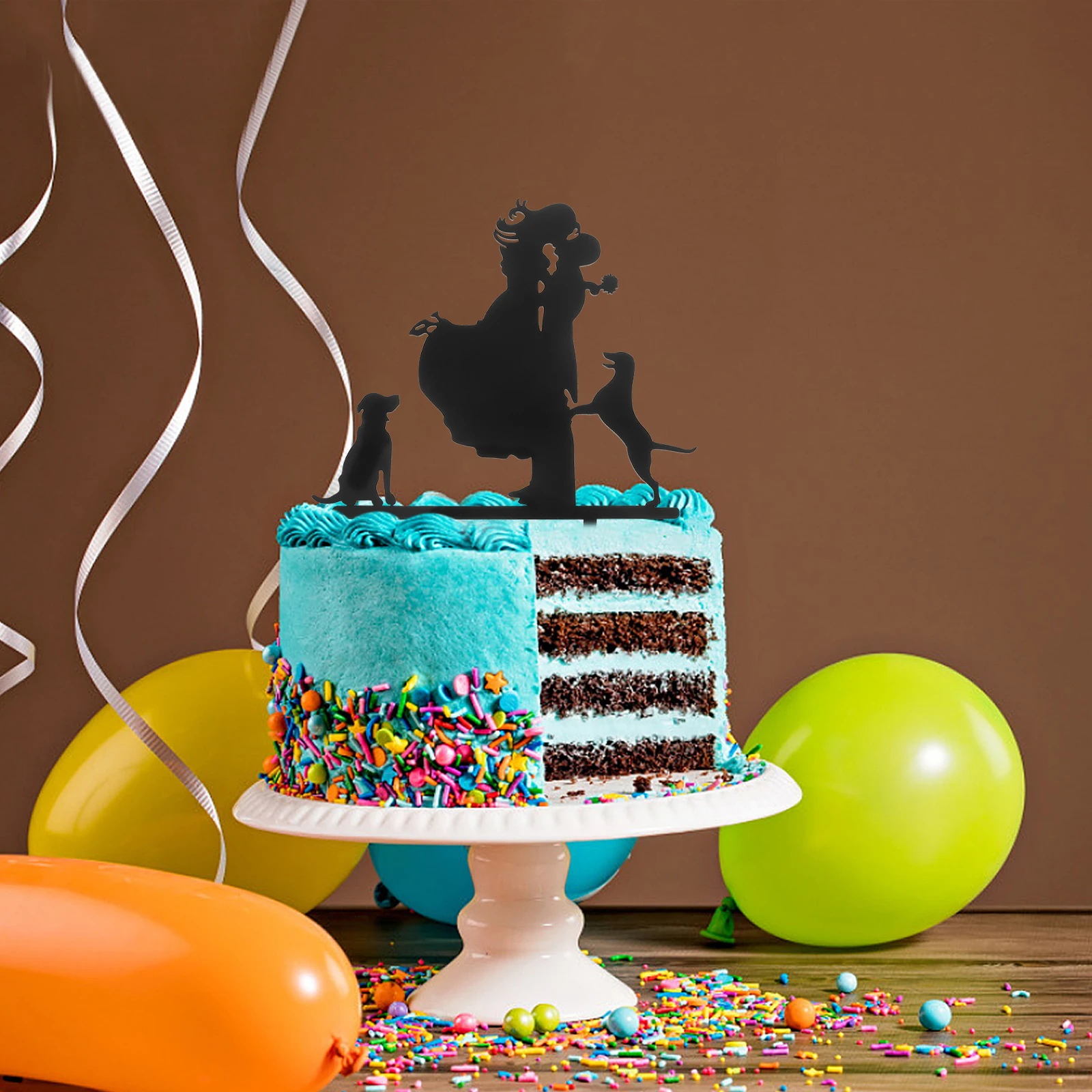 Acrylic Cake Topper 15.7x15cm Black Color Cute Couples with Dogs Shape Birthday Wedding Anniversary Party Decoration
Acrylic Cake Topper 15.7x15cm Black Color Cute Couples with Dogs Shape Birthday Wedding Anniversary Party Decoration