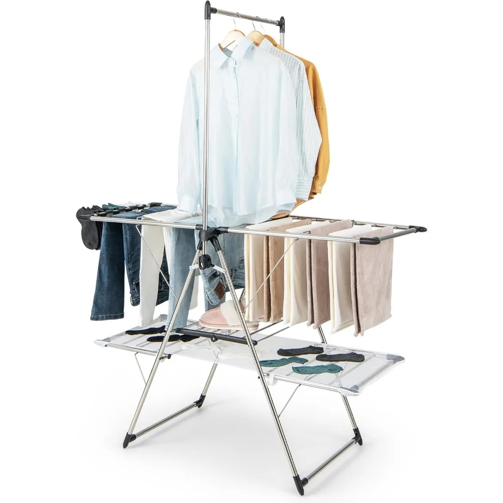 Foldable Clothes Drying Rack, 2-Tier Laundry Drying Rack Hanging Bar, Height Adjustable Gullwing, Freestanding Garment Stand
Foldable Clothes Drying Rack, 2-Tier Laundry Drying Rack Hanging Bar, Height Adjustable Gullwing, Freestanding Garment Stand