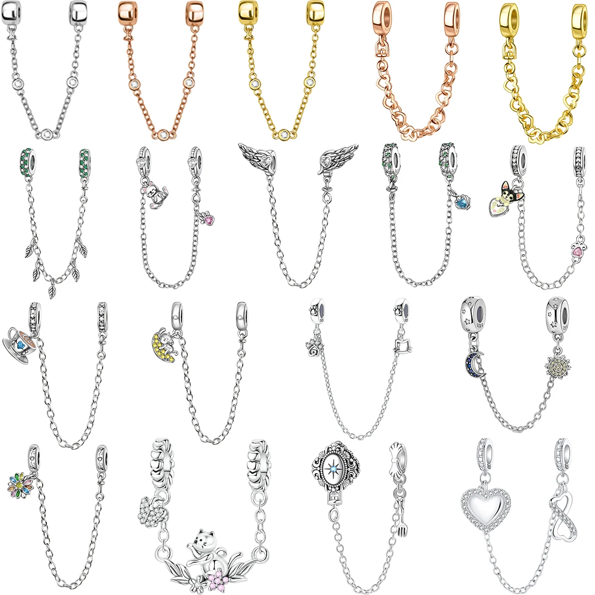 New 925 Sterling Silver Cats Dogs Flower Star Moon Heart Safety Chain Necklace Bracelets Luxury Women's Fine Jewelry Gifts
New 925 Sterling Silver Cats Dogs Flower Star Moon Heart Safety Chain Necklace Bracelets Luxury Women's Fine Jewelry Gifts