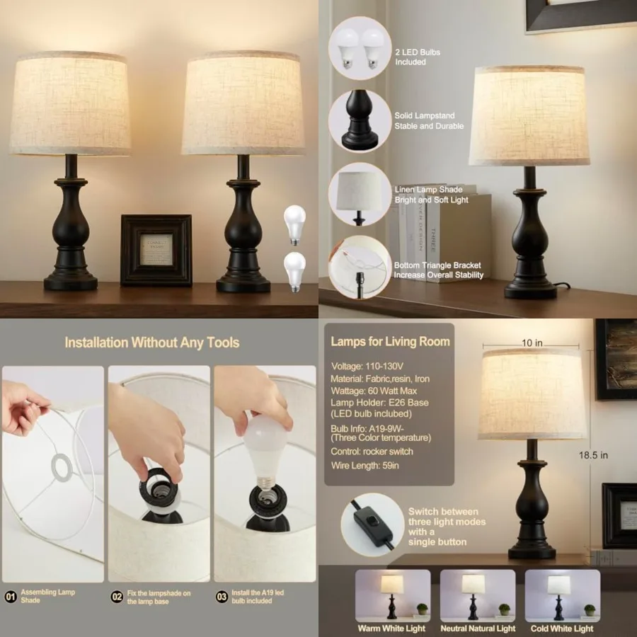 Vintage Table Lamp for Living Room Bedroom, 18.5" Farmhouse Bedside Lamps Nightstand Lamp Set of 2, Table Lamps with Oatmeal Li
Vintage Table Lamp for Living Room Bedroom, 18.5" Farmhouse Bedside Lamps Nightstand Lamp Set of 2, Table Lamps with Oatmeal Li