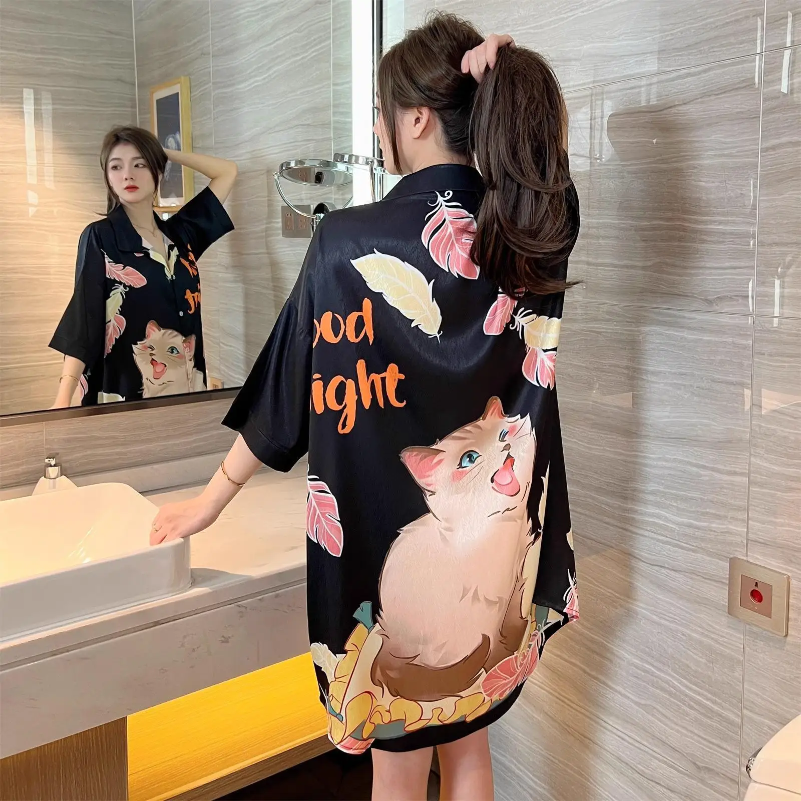 Sexy Ice Silk Nightdress Women's Summer Silk Pure Desire Cat Plus Size Pajama Dress, Loose Breathable and Cool Nightdress
Sexy Ice Silk Nightdress Women's Summer Silk Pure Desire Cat Plus Size Pajama Dress, Loose Breathable and Cool Nightdress