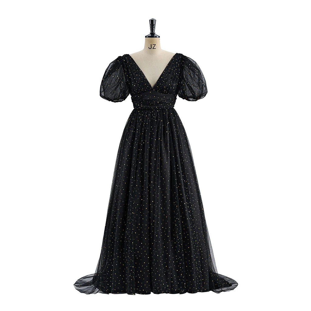 Victorian Evening Black Sequins Tulle Dress Sleeves V-Neck Floor Length Lace Up Mesh Dress Women Party Formal Gown
Victorian Evening Black Sequins Tulle Dress Sleeves V-Neck Floor Length Lace Up Mesh Dress Women Party Formal Gown