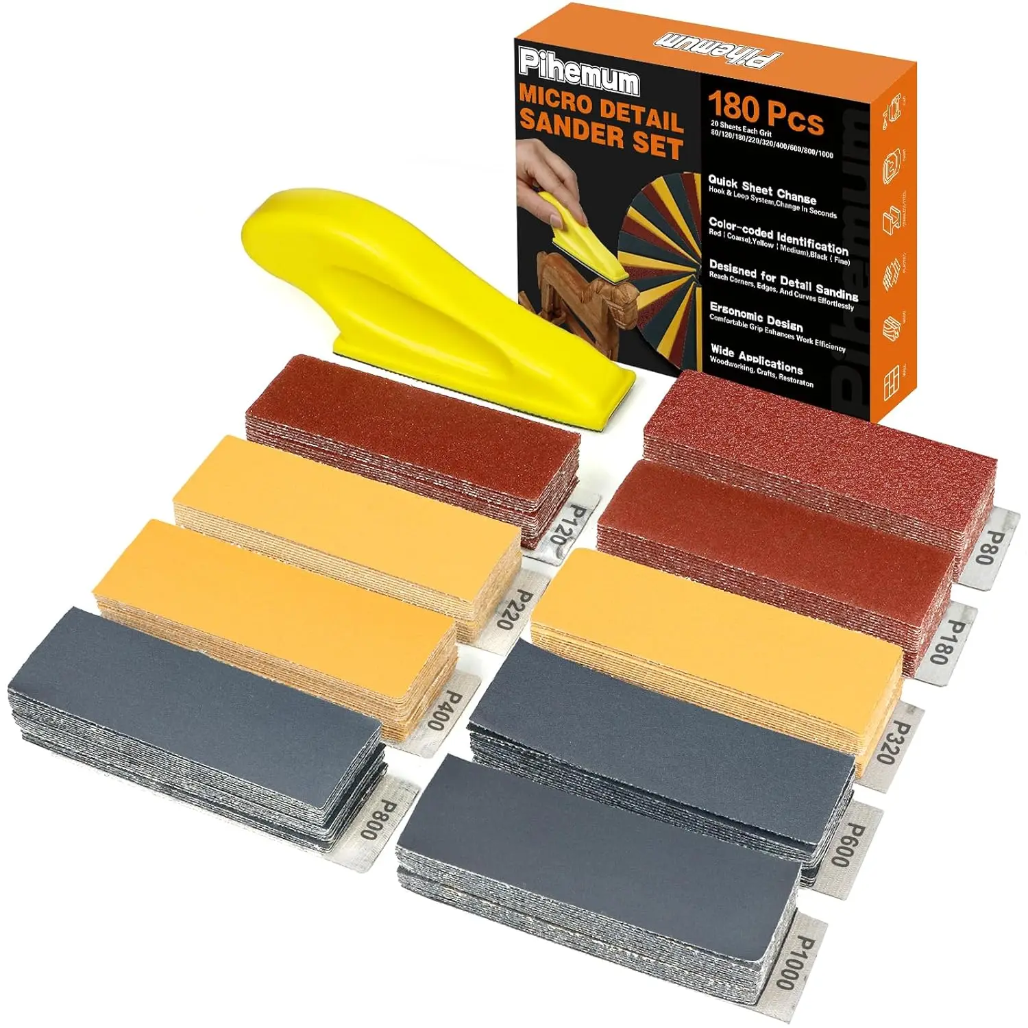 180 PCS Mini Detail Sanding Kit, 80-1000 Grit Sandpaper with Finger Sanding Blocks for Small Areas and Corners, Ideal for
180 PCS Mini Detail Sanding Kit, 80-1000 Grit Sandpaper with Finger Sanding Blocks for Small Areas and Corners, Ideal for