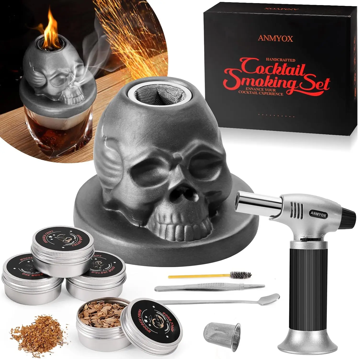 Cocktail Smoker Kit with Torch, Whiskey Infuser Set for Bourbon Drinks, Skull Design Gift for Men Husband Dad Friends
Cocktail Smoker Kit with Torch, Whiskey Infuser Set for Bourbon Drinks, Skull Design Gift for Men Husband Dad Friends