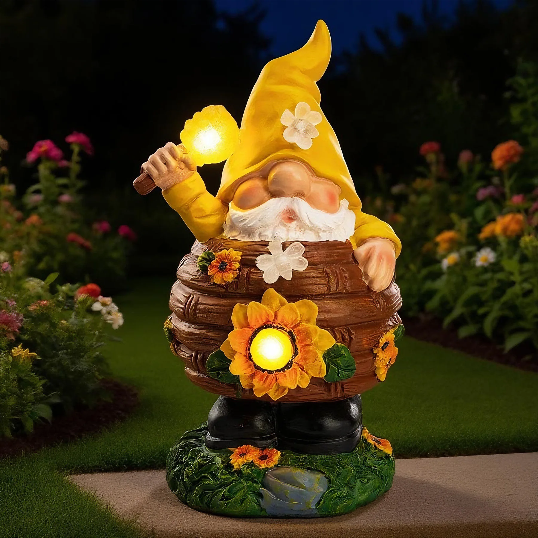 Outdoor Solar Garden Resin Gnome Statue Light Decoration, Resin Garden Solar Bee Dwarf with Honey Sunflower Decorative Light, for Yard Patio Lawn Pathway Ornament
Outdoor Solar Garden Resin Gnome Statue Light Decoration, Resin Garden Solar Bee Dwarf with Honey Sunflower Decorative Light, for Yard Patio Lawn Pathway Ornament