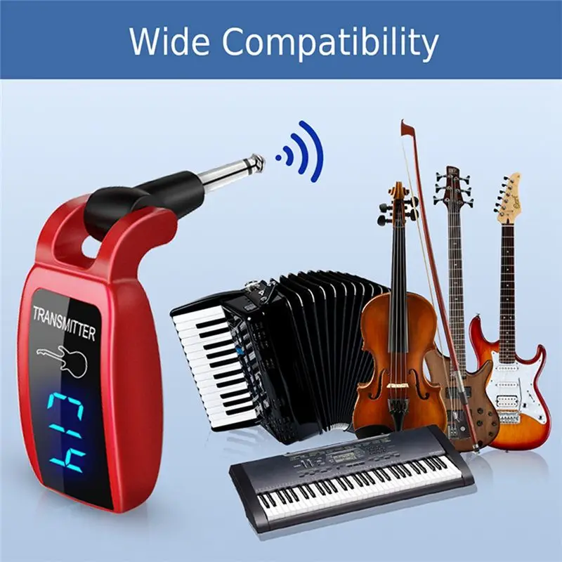 【ABODE】Wireless Guitar System USB Rechargeable LED Screen UHF Wireless Guitar Transmitter Receiver for Electric Guitar -Red
【ABODE】Wireless Guitar System USB Rechargeable LED Screen UHF Wireless Guitar Transmitter Receiver for Electric Guitar -Red