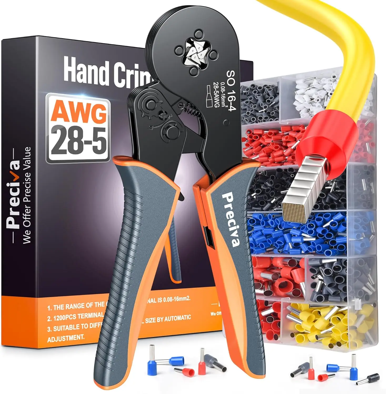 Ferrule Crimping Tool Kit, Square Ratchet Wire Crimping Pliers for AWG 28-5 with 1200PCS Terminal Connector Sleeves
Ferrule Crimping Tool Kit, Square Ratchet Wire Crimping Pliers for AWG 28-5 with 1200PCS Terminal Connector Sleeves