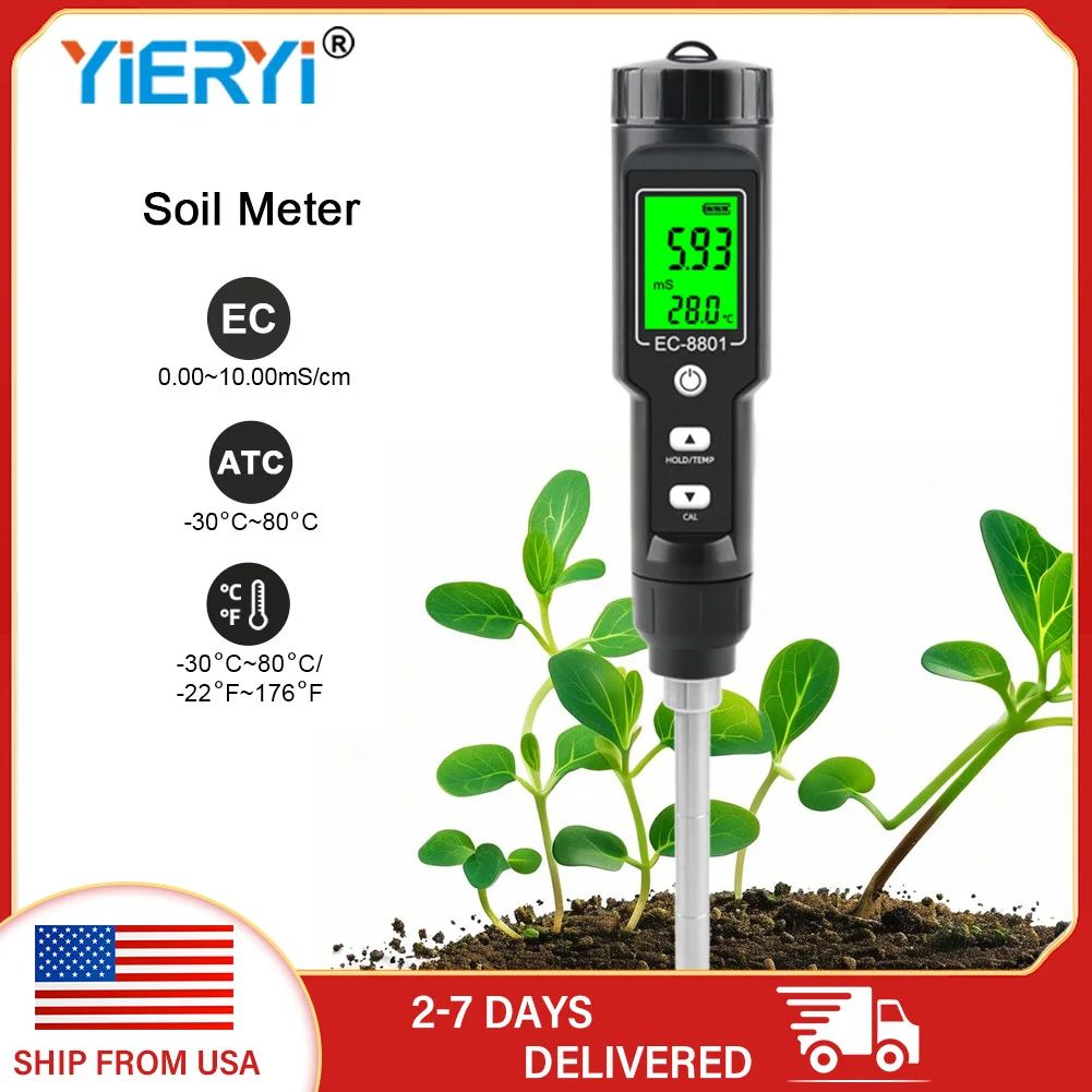 YIERYI Soil EC Tester Digital Soil Meter Temperature Sensor IP67 Waterproof Detachable Probe Soil Tester for Agriculture Garden
YIERYI Soil EC Tester Digital Soil Meter Temperature Sensor IP67 Waterproof Detachable Probe Soil Tester for Agriculture Garden