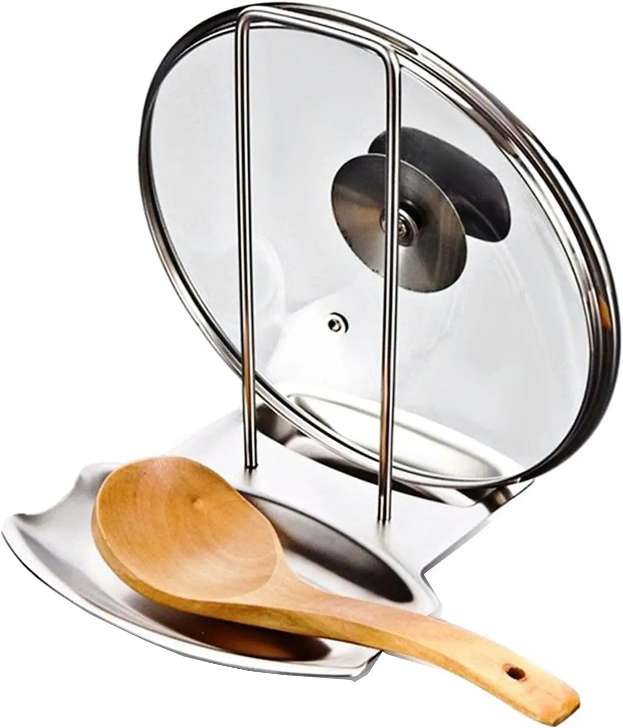 304 Stainless Steel Pot Lid Holder with Spoon Rest, Progressive Lid Rack for Kitchen Counter Organization
304 Stainless Steel Pot Lid Holder with Spoon Rest, Progressive Lid Rack for Kitchen Counter Organization