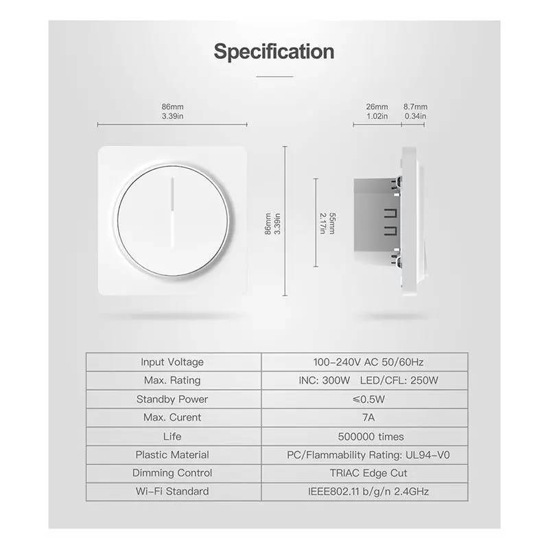 Y22A-Tuya Smart Wifi Dimmer Light Switch,Touch Dimming Panel Wall Switch 100-240V,Works For Alexa Google Home
Y22A-Tuya Smart Wifi Dimmer Light Switch,Touch Dimming Panel Wall Switch 100-240V,Works For Alexa Google Home