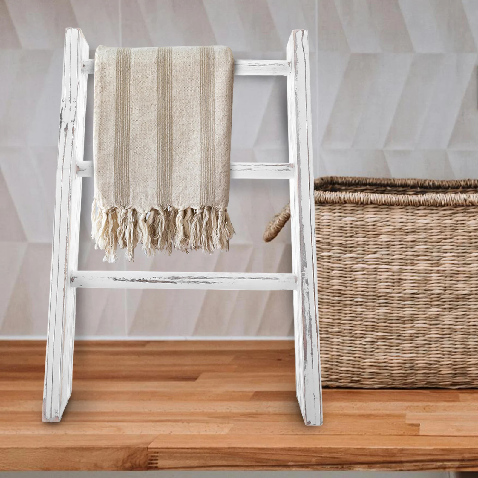 Mini Ladder Tea Towel Holder White Wood Farmhouse Bathroom Accessories Rustic Decor Spacesaving Display Rack Kitchen Counter
Mini Ladder Tea Towel Holder White Wood Farmhouse Bathroom Accessories Rustic Decor Spacesaving Display Rack Kitchen Counter