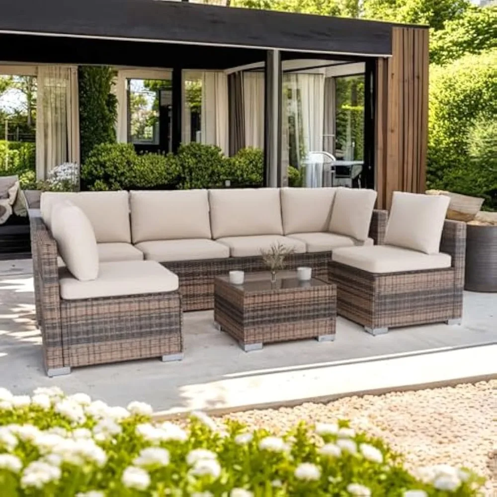 7 Pieces Patio Furniture Set, PE Rattan Conversation Bistro Sets, Outdoor Furniture Sectional Sofa with Soft Cushion and Tempere
7 Pieces Patio Furniture Set, PE Rattan Conversation Bistro Sets, Outdoor Furniture Sectional Sofa with Soft Cushion and Tempere