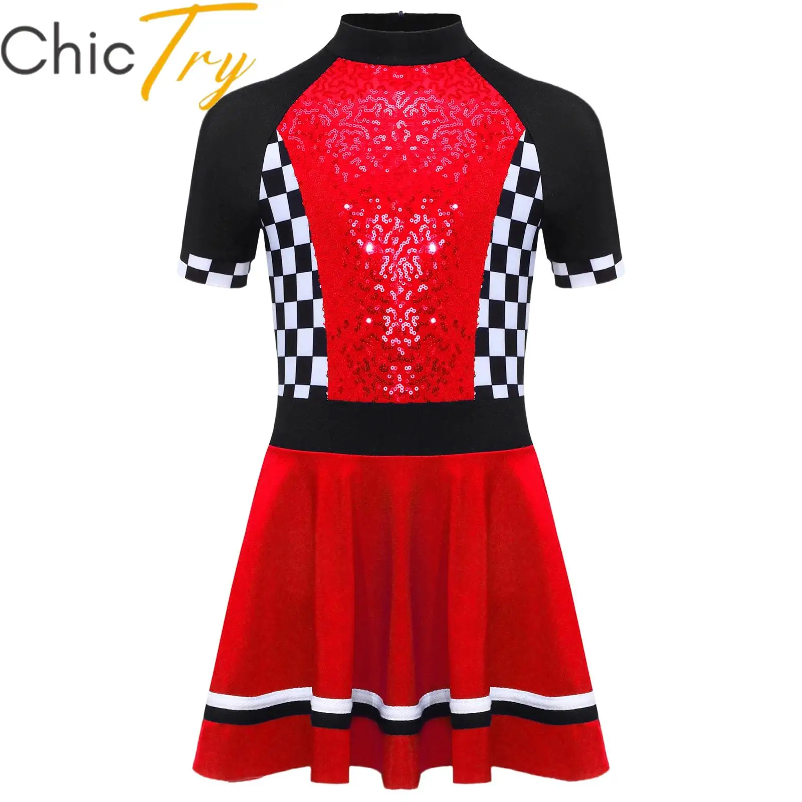 Kids Girls Speed Car Driver Cosplay Costume Back Checkerboard Sequins Dress with Briefs for Halloween Carnival Party Dress Up
Kids Girls Speed Car Driver Cosplay Costume Back Checkerboard Sequins Dress with Briefs for Halloween Carnival Party Dress Up