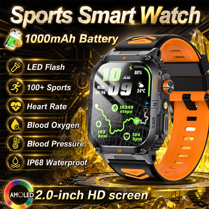 2026 New Rugged Smart Watch 1000mAh Battery LED Flash 2.0" HD Screen 100+ Sports Heart Rate Blood Oxygen Waterproof Smart Watch
2026 New Rugged Smart Watch 1000mAh Battery LED Flash 2.0" HD Screen 100+ Sports Heart Rate Blood Oxygen Waterproof Smart Watch