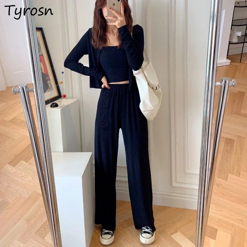 Women Sets Cropped Tops Long Pants Black Solid All-match Temperament Casual Korean Fashion Slimming Chic New Streetwear Simple
Women Sets Cropped Tops Long Pants Black Solid All-match Temperament Casual Korean Fashion Slimming Chic New Streetwear Simple
