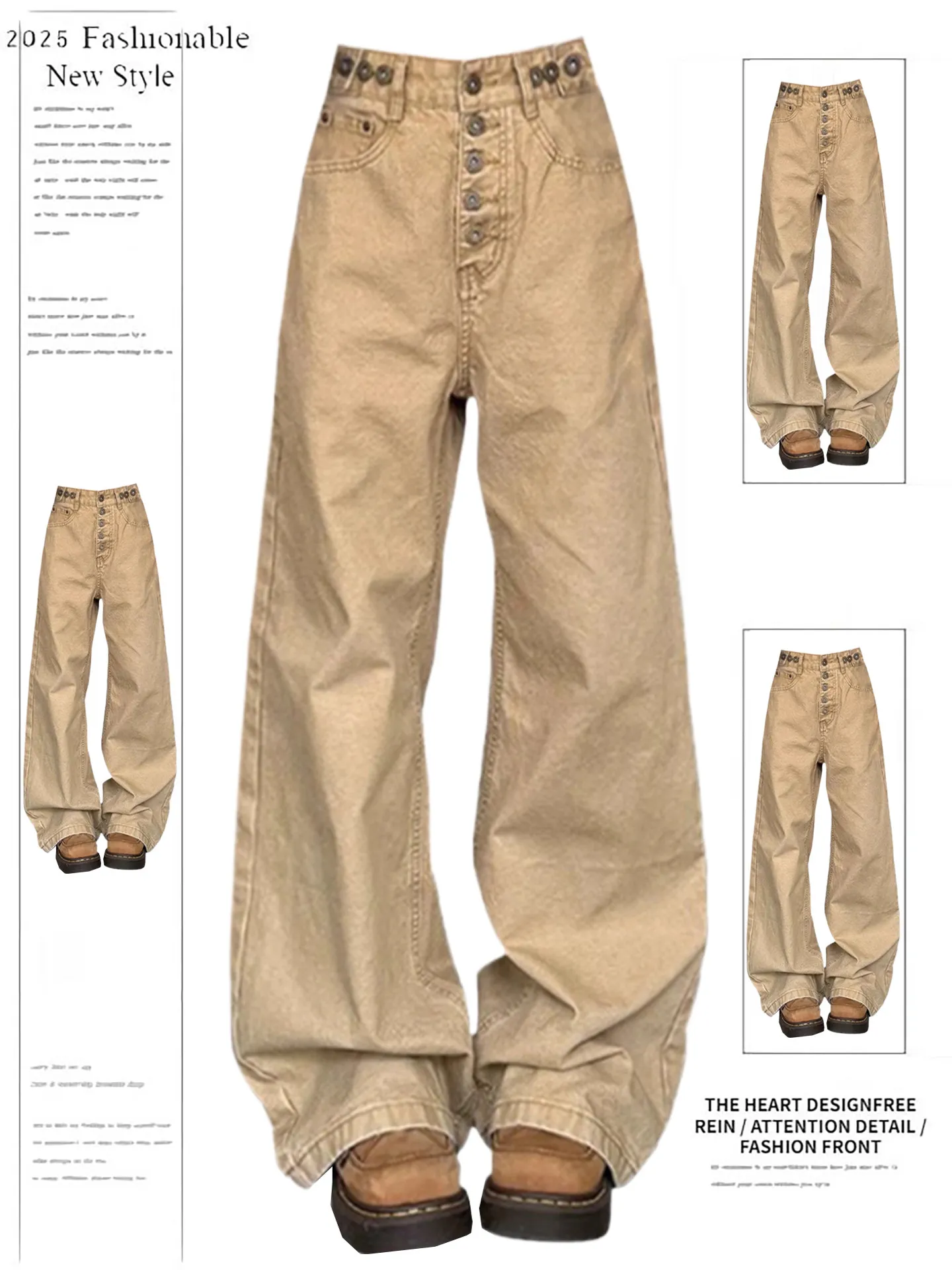 American High Street Retro Straight Loose Buttoned Work Trousers Men Women Spring Autumn Adjustable Wash Design Long Pants
American High Street Retro Straight Loose Buttoned Work Trousers Men Women Spring Autumn Adjustable Wash Design Long Pants