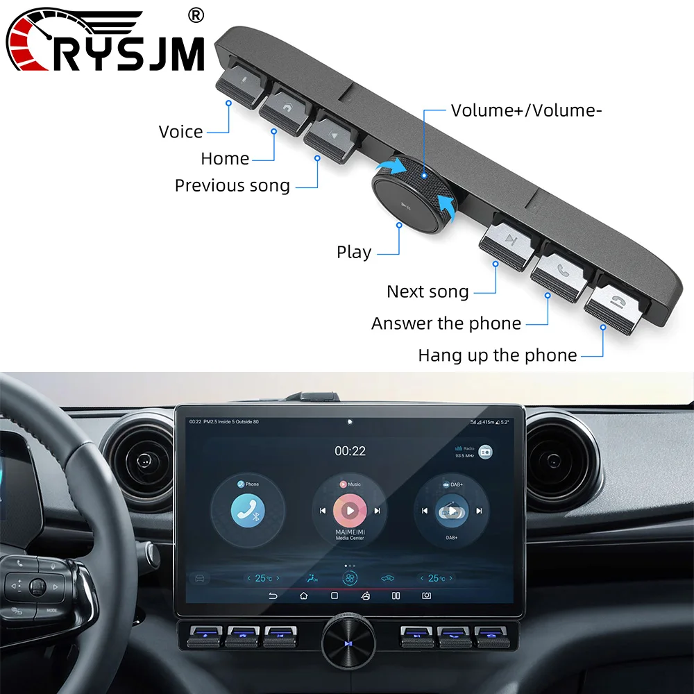7 Keys Wireless Multimedia Remote Control Blue LED Vehicle Controller Volume Adjuster Answer Phone Calls For Navigation Player