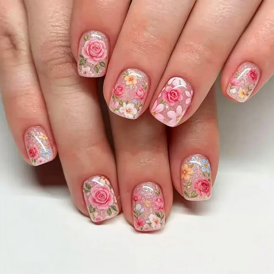 24pcs Shiny Short Fake Nails Art Spring Summer Rose Flower Design Press on False Nails Tips Pink Ballet Reusable Stick on Nail
24pcs Shiny Short Fake Nails Art Spring Summer Rose Flower Design Press on False Nails Tips Pink Ballet Reusable Stick on Nail