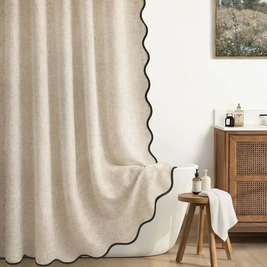 Long Shower Curtains 96 Inch Linen Beige Cute Black Scalloped Boho Modern Shower Curtains for Bathroom Set, 72 W x 96 L
Long Shower Curtains 96 Inch Linen Beige Cute Black Scalloped Boho Modern Shower Curtains for Bathroom Set, 72 W x 96 L