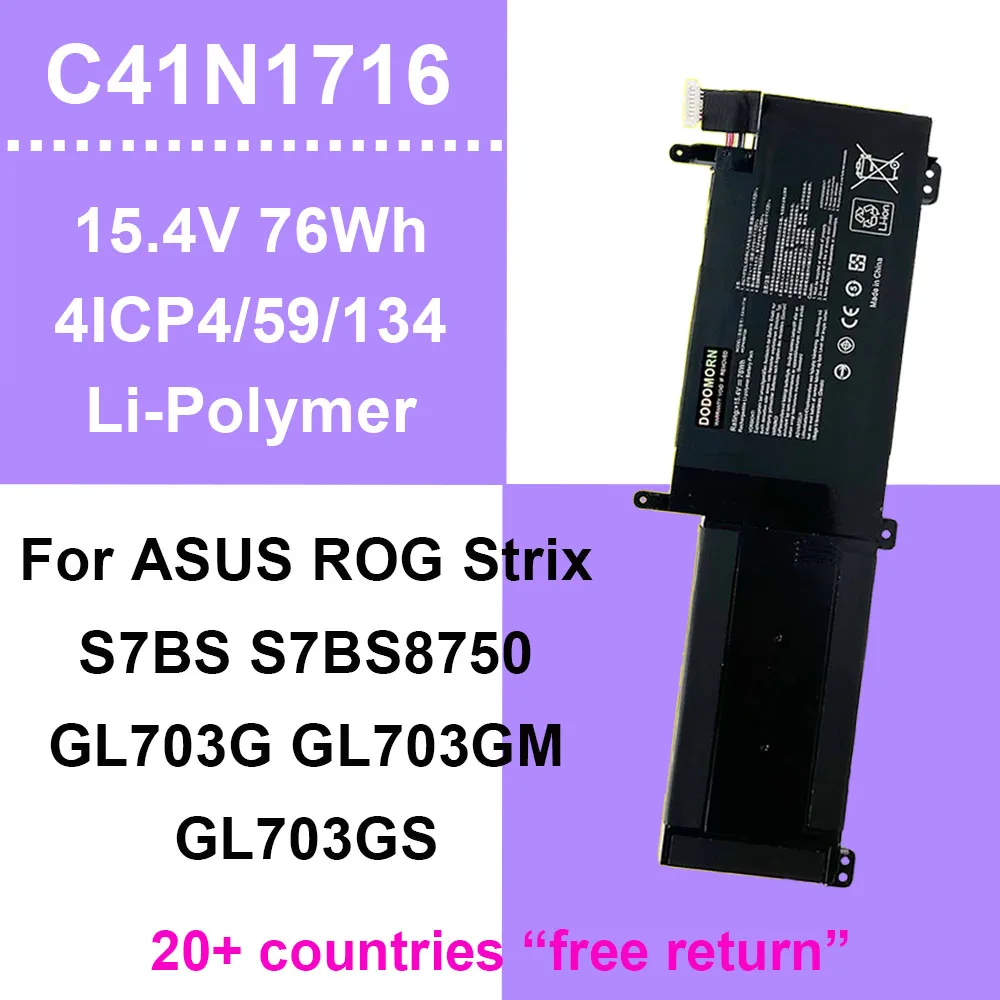 Сменный аккумулятор для ноутбука 15,4 В 76 Втч C41N1716 для серии ASUS ROG Strix GL703GM Scar Edition GL703GM-DS74 S7BS S7BS8750
Сменный аккумулятор для ноутбука 15,4 В 76 Втч C41N1716 для серии ASUS ROG Strix GL703GM Scar Edition GL703GM-DS74 S7BS S7BS8750