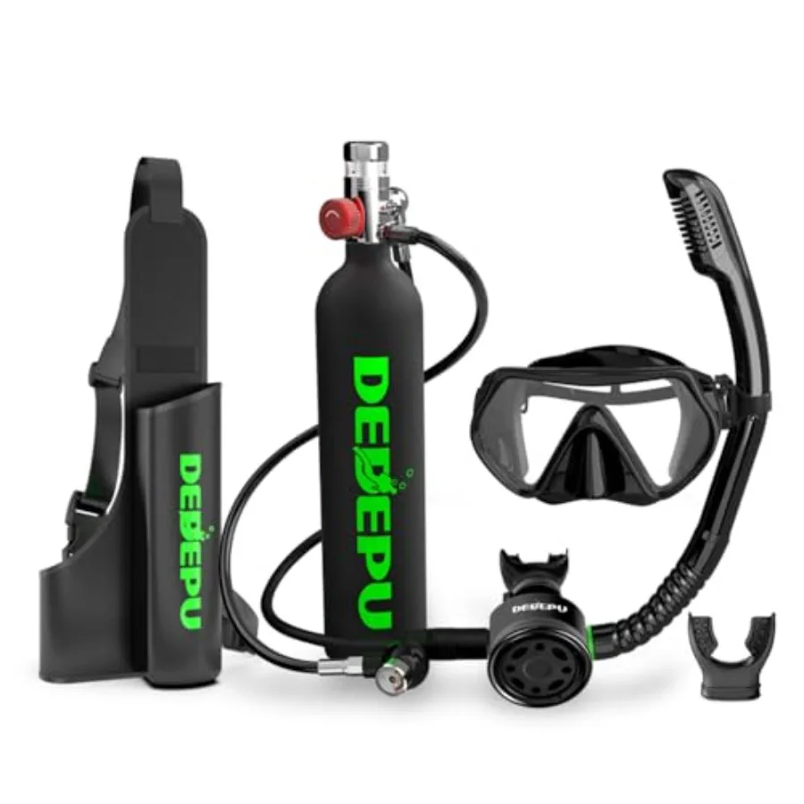 Mini scuba tank for snorkeling and shallow diving, aluminum alloy, black, 1L capacity with integrated snorkel mask, 15-20 min a
Mini scuba tank for snorkeling and shallow diving, aluminum alloy, black, 1L capacity with integrated snorkel mask, 15-20 min a
