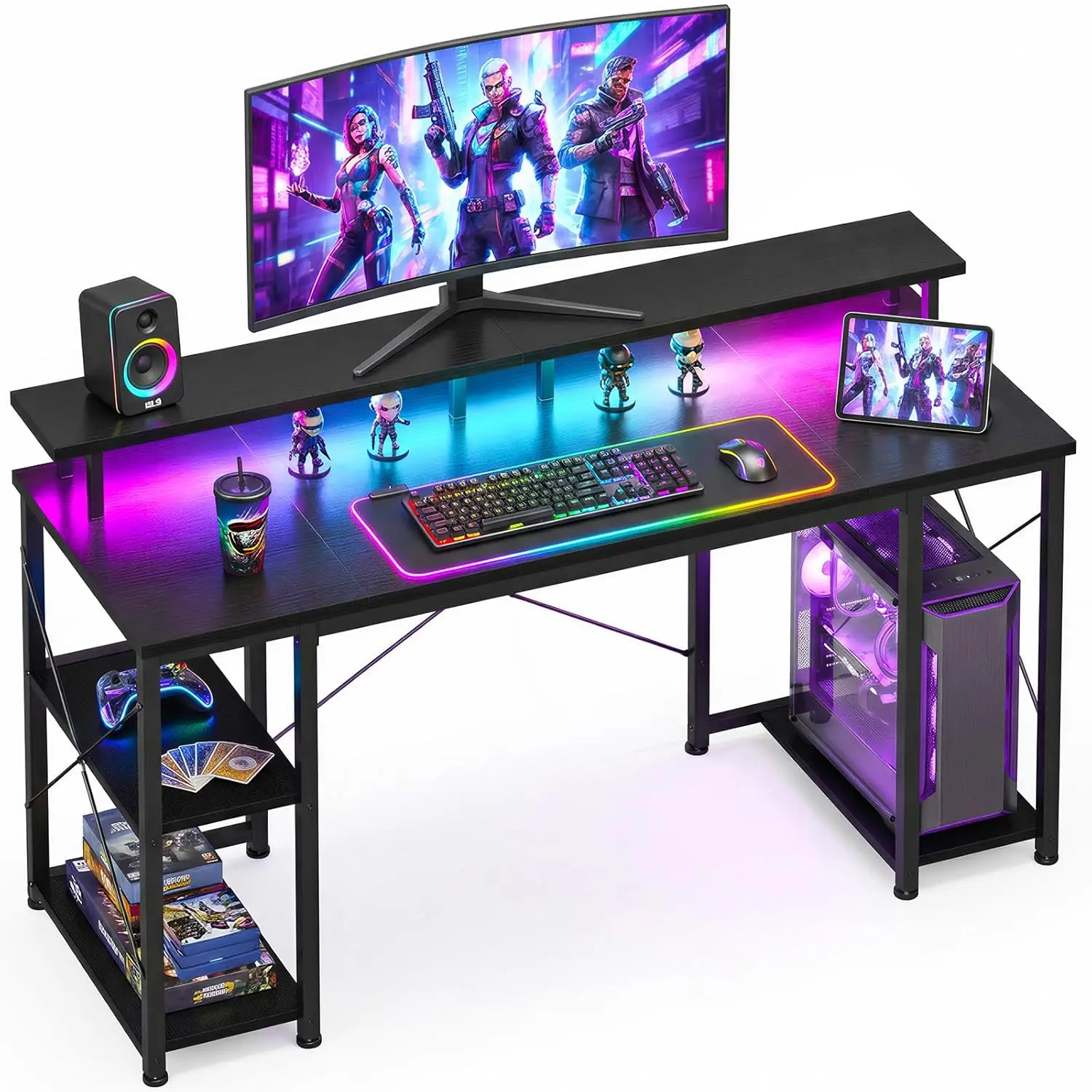 48 inch Gaming Desk with LED Lights, Computer Desk with Monitor Stand & Storage Shelves, CPU Stand, Home Office, Customized
48 inch Gaming Desk with LED Lights, Computer Desk with Monitor Stand & Storage Shelves, CPU Stand, Home Office, Customized