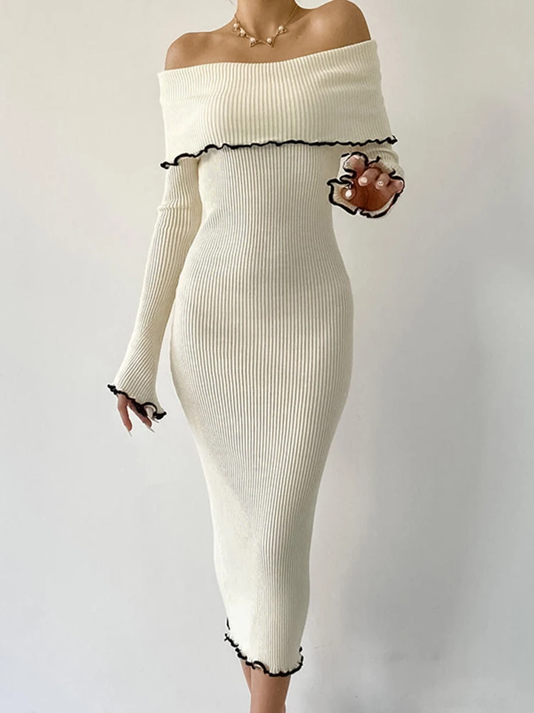White Long Dresses Women Autumn Long Sleeve Off Shoulder Backless Dress Elegant Sexy Slash Neck Ribbed Bodycon Party Club Dress
White Long Dresses Women Autumn Long Sleeve Off Shoulder Backless Dress Elegant Sexy Slash Neck Ribbed Bodycon Party Club Dress