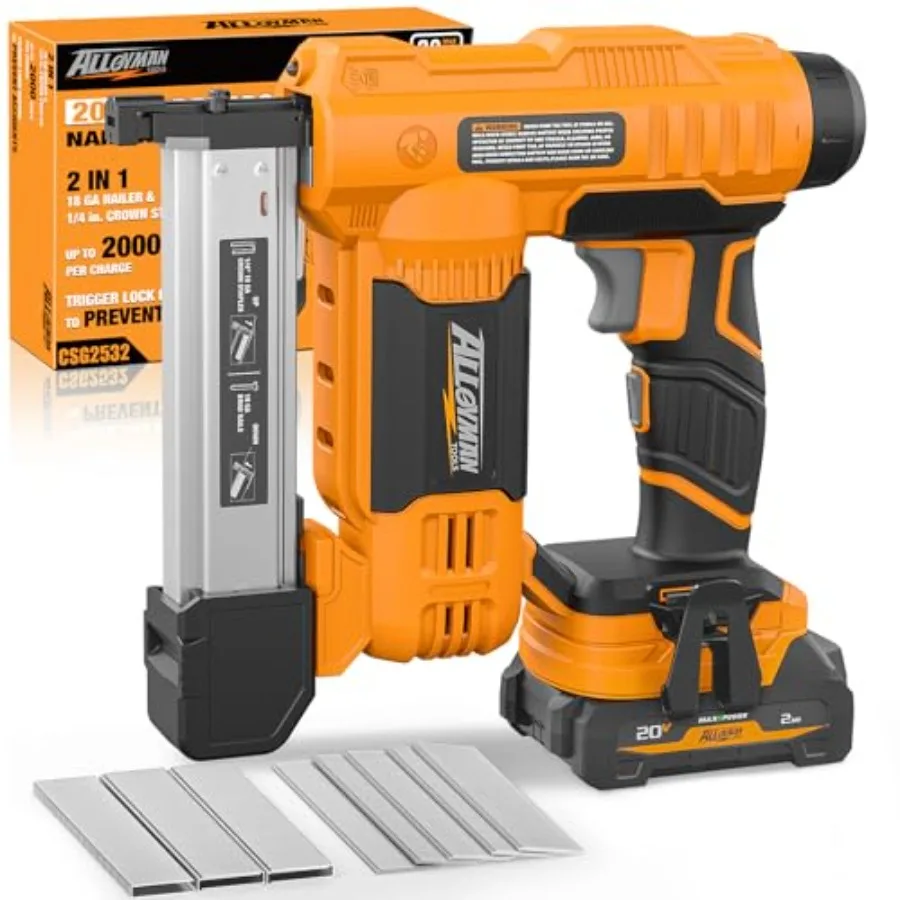 Аккумуляторный гвоздезабиватель/электрический степлер 2-в-1 с аккумулятором 2.0 Ач и зарядным устройством, в комплекте 1000 гвоздей и 500 скоб
Аккумуляторный гвоздезабиватель/электрический степлер 2-в-1 с аккумулятором 2.0 Ач и зарядным устройством, в комплекте 1000 гвоздей и 500 скоб