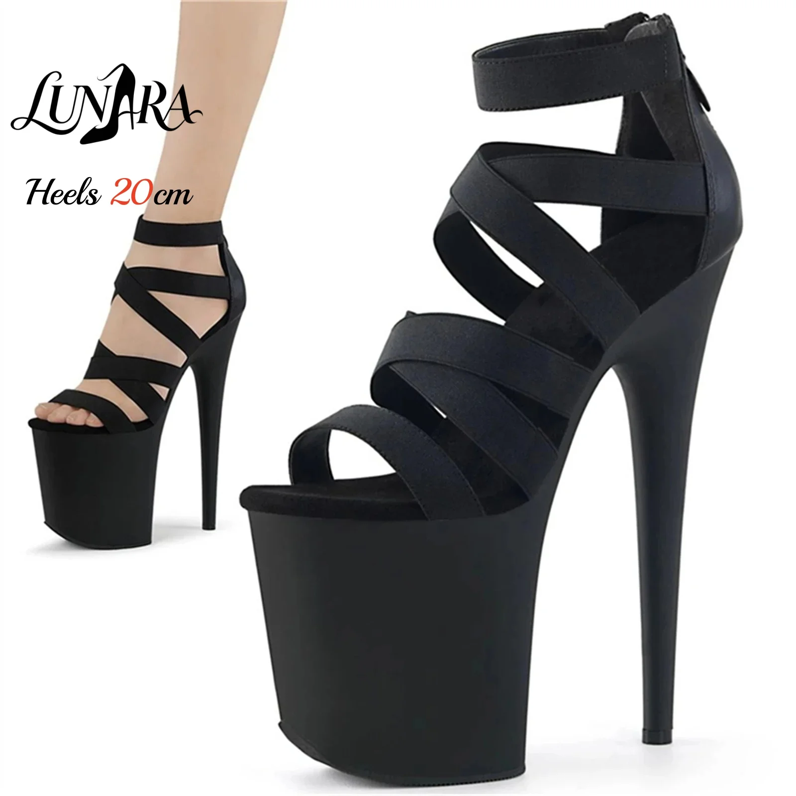 20cm Black Elastic Band Ultra High Platform Stripper Shoes Open Toe Crisscross Strappy Back Zipper Nightclub Runway Sandals
20cm Black Elastic Band Ultra High Platform Stripper Shoes Open Toe Crisscross Strappy Back Zipper Nightclub Runway Sandals