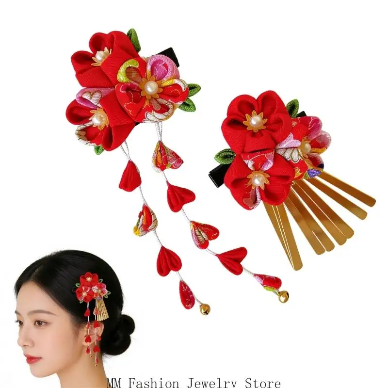 Традиционная японская заколка с цветком, элегантное украшение для волос, ткань, декоры канзаши D0UB
Традиционная японская заколка с цветком, элегантное украшение для волос, ткань, декоры канзаши D0UB