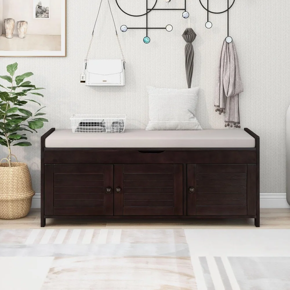 Rustic Storage Bench with 3 Shutter Shaped Doors Removable Cushion Rectangular Storage Ottoman Cabinet Foot Rest Stool Wood Sho
Rustic Storage Bench with 3 Shutter Shaped Doors Removable Cushion Rectangular Storage Ottoman Cabinet Foot Rest Stool Wood Sho