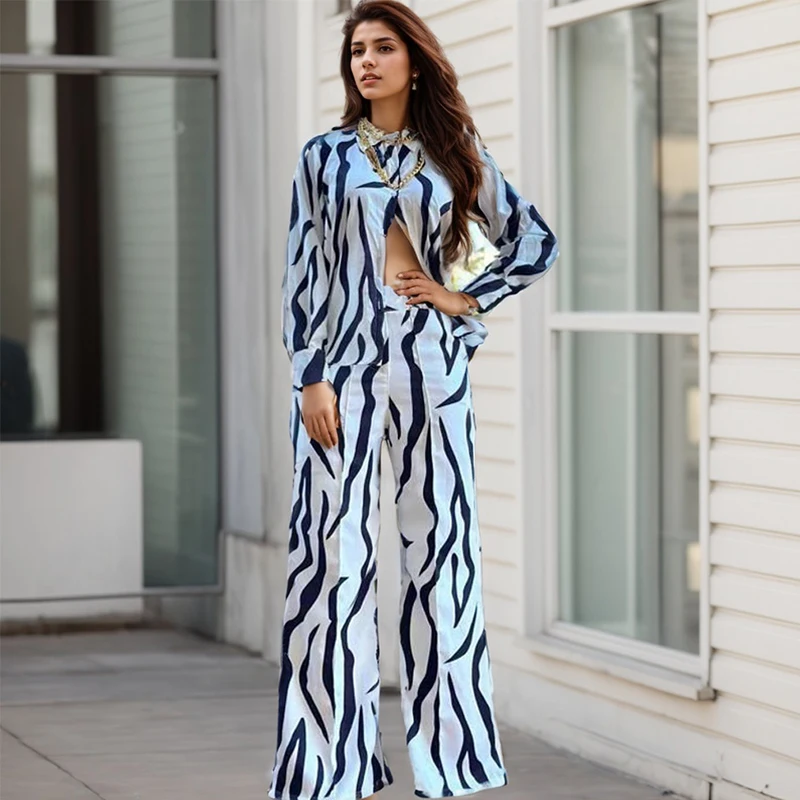 Office Lady Two Piece Set Fashion Chic Print Shirts and Wide Leg High Waist Pants Sets Casual Single Breasted Long Sleeve Suits
Office Lady Two Piece Set Fashion Chic Print Shirts and Wide Leg High Waist Pants Sets Casual Single Breasted Long Sleeve Suits