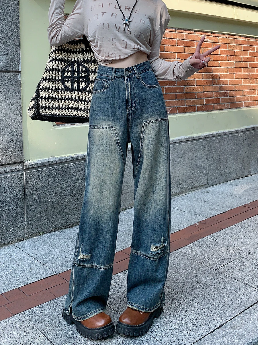 High Waist Wide Leg Denim Jeans Women's Spring Summer Loose Fit Torn Hole Pants Slimming Effect Long Floor-Length Jeans
High Waist Wide Leg Denim Jeans Women's Spring Summer Loose Fit Torn Hole Pants Slimming Effect Long Floor-Length Jeans