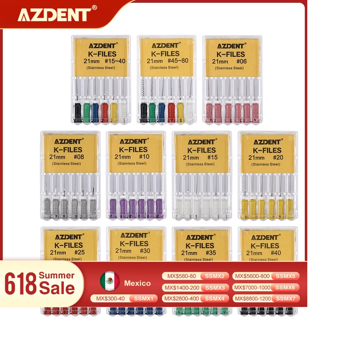 AZDENT 6 Pcs Dental Stainless Steel K Files Hand Use Endodontic Root Canal File 21mm Lab Dentistry Instrument Tool
AZDENT 6 Pcs Dental Stainless Steel K Files Hand Use Endodontic Root Canal File 21mm Lab Dentistry Instrument Tool
