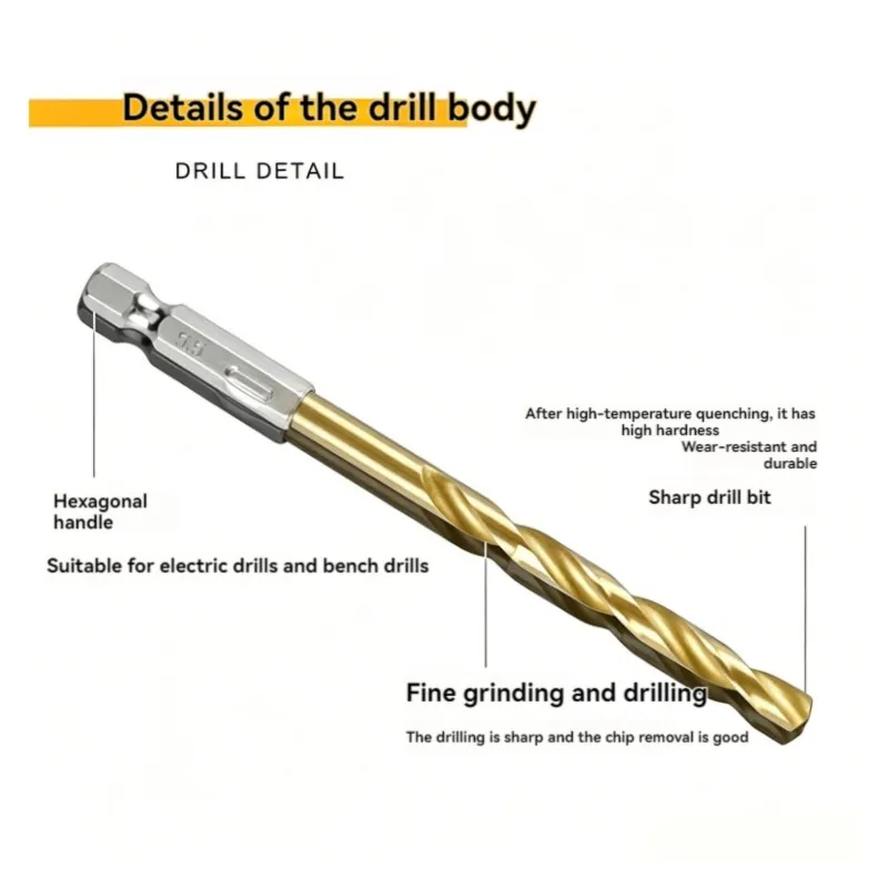 AB34-High-Speed Steel 13Pcs Hex Shank Twist Drill Bits Electric Screwdriver Titanium-Coated Hardware Set
AB34-High-Speed Steel 13Pcs Hex Shank Twist Drill Bits Electric Screwdriver Titanium-Coated Hardware Set