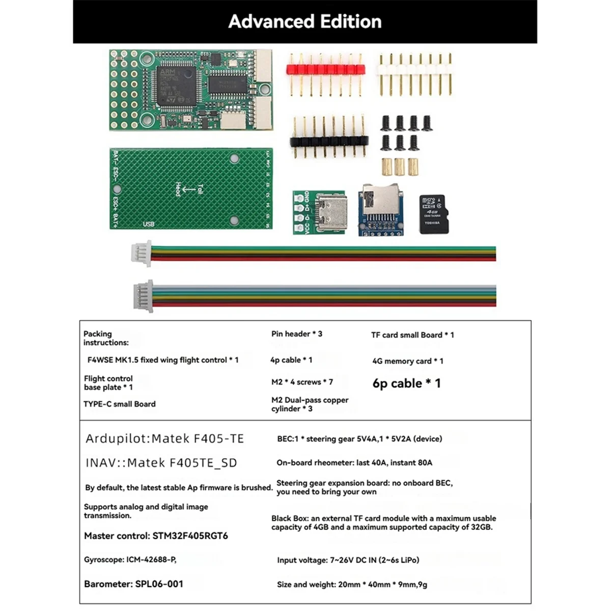 A56XQ F4WSE MK1.5 Flight Controller Fixed Wing 2-6S Support Analog/Digital VTX Ardupilot/INAV Firmware for RC FPV Airplane
A56XQ F4WSE MK1.5 Flight Controller Fixed Wing 2-6S Support Analog/Digital VTX Ardupilot/INAV Firmware for RC FPV Airplane