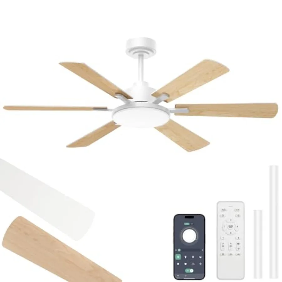 Living room ceiling fan with lights: 52-inch white DC motor fan, 6 double-sided blades, ultra quiet reversible operation, remot
Living room ceiling fan with lights: 52-inch white DC motor fan, 6 double-sided blades, ultra quiet reversible operation, remot