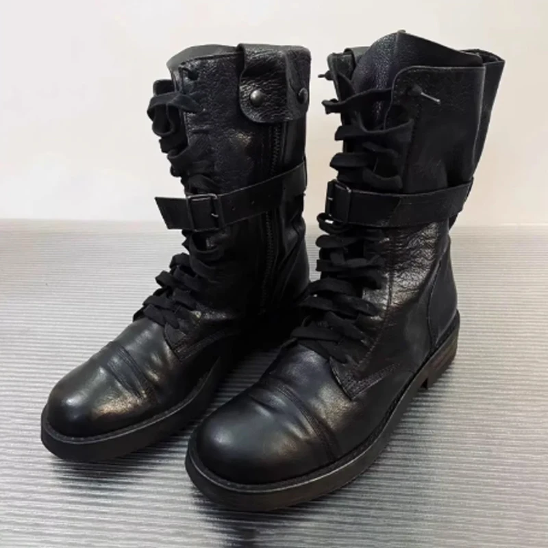 Men's Black Cross Straps Combat Boots Mid-Calf Military Style with Buckle Strap & Side Zipper Round Toe Work Boots for Men
Men's Black Cross Straps Combat Boots Mid-Calf Military Style with Buckle Strap & Side Zipper Round Toe Work Boots for Men