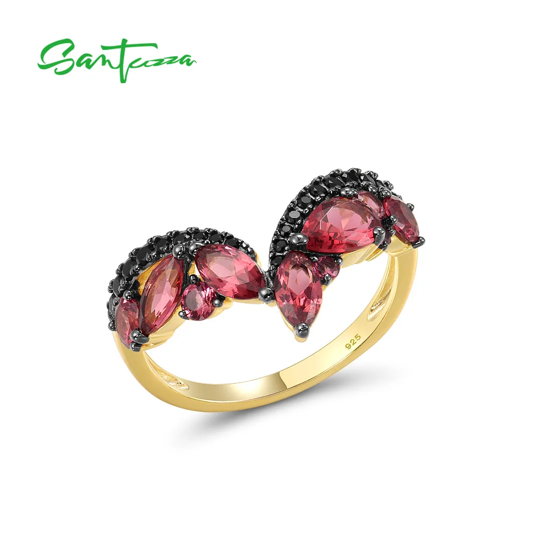 SANTUZZA Silver Rings For Women V Shape Genuine 925 Sterling Silver Garnet Nano Spinel Delicate Trendy Fancy Fine Jewelry
SANTUZZA Silver Rings For Women V Shape Genuine 925 Sterling Silver Garnet Nano Spinel Delicate Trendy Fancy Fine Jewelry