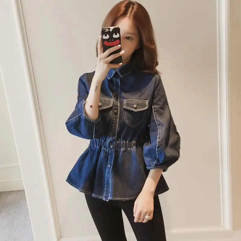 Spring Autumn Women's Clothing deng long xiu Ruffle on Clothes Waist Short Denim Washing Loose Coat Priming Blouse
Spring Autumn Women's Clothing deng long xiu Ruffle on Clothes Waist Short Denim Washing Loose Coat Priming Blouse