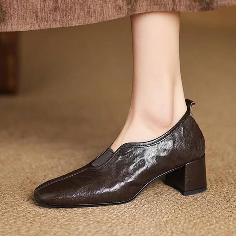 Autumn Genuine Leather Soft Work Shoes Women 5cm High Heel Stretch Round Toe Slip on Brown Black British Style Heels Women HE33
Autumn Genuine Leather Soft Work Shoes Women 5cm High Heel Stretch Round Toe Slip on Brown Black British Style Heels Women HE33