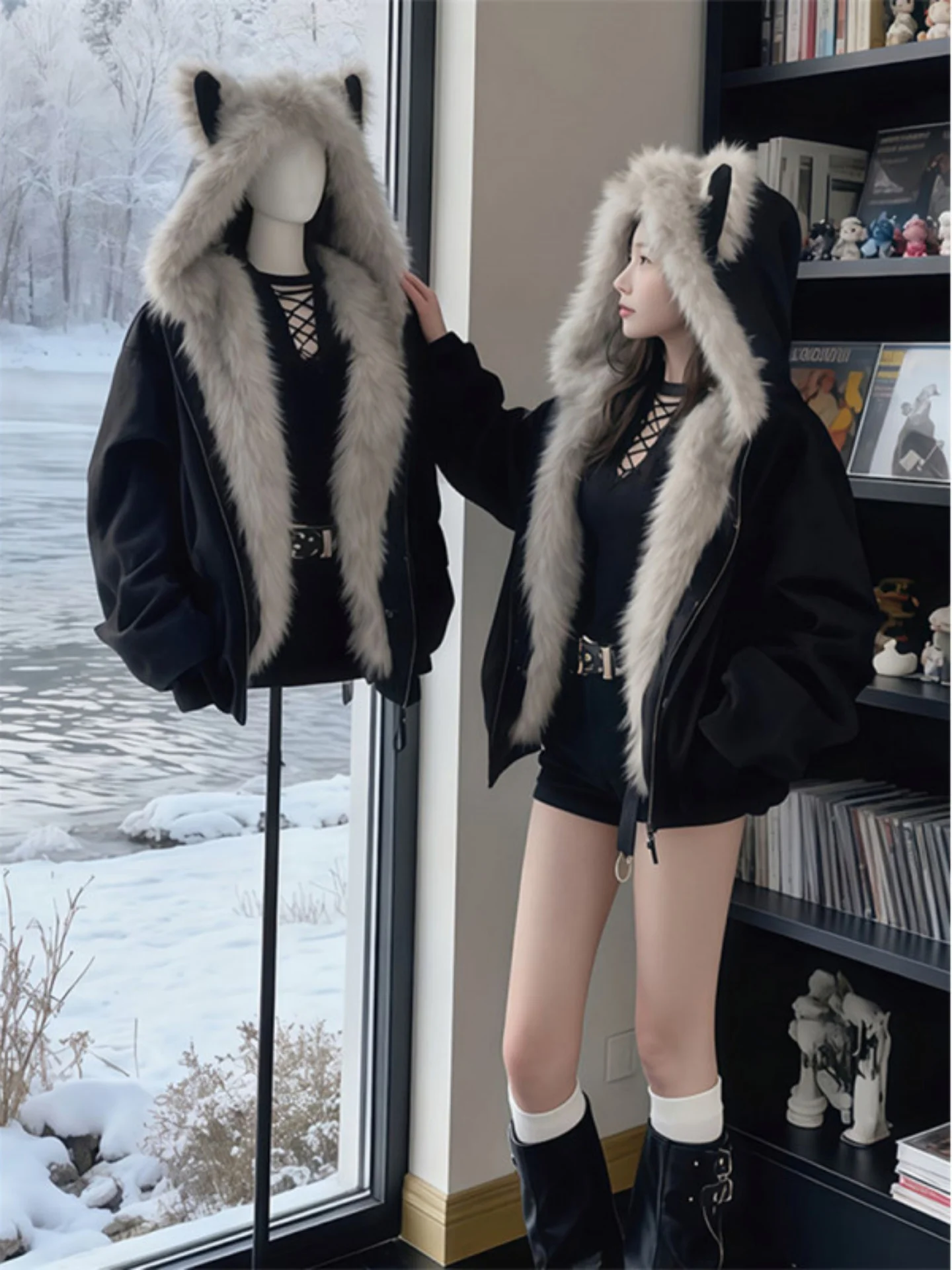 Thiened Ear Hooded Jaet Men's Fur Collar down Cotton Coat Winter Warm Rabbit Fur Simulation Couples Cotton Clothes
Thiened Ear Hooded Jaet Men's Fur Collar down Cotton Coat Winter Warm Rabbit Fur Simulation Couples Cotton Clothes