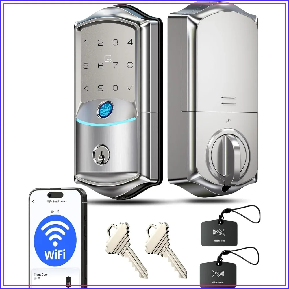 Built-in Wi-Fi Smart Lock, Fingerprint Keyless Entry Front Door Lock, App Remote & Voice Control, No Hub Needed, Touchscreen Keypad Deadbolt, IP65 Waterproof, BHMA Grade 3, Satin Nickel
Built-in Wi-Fi Smart Lock, Fingerprint Keyless Entry Front Door Lock, App Remote & Voice Control, No Hub Needed, Touchscreen Keypad Deadbolt, IP65 Waterproof, BHMA Grade 3, Satin Nickel