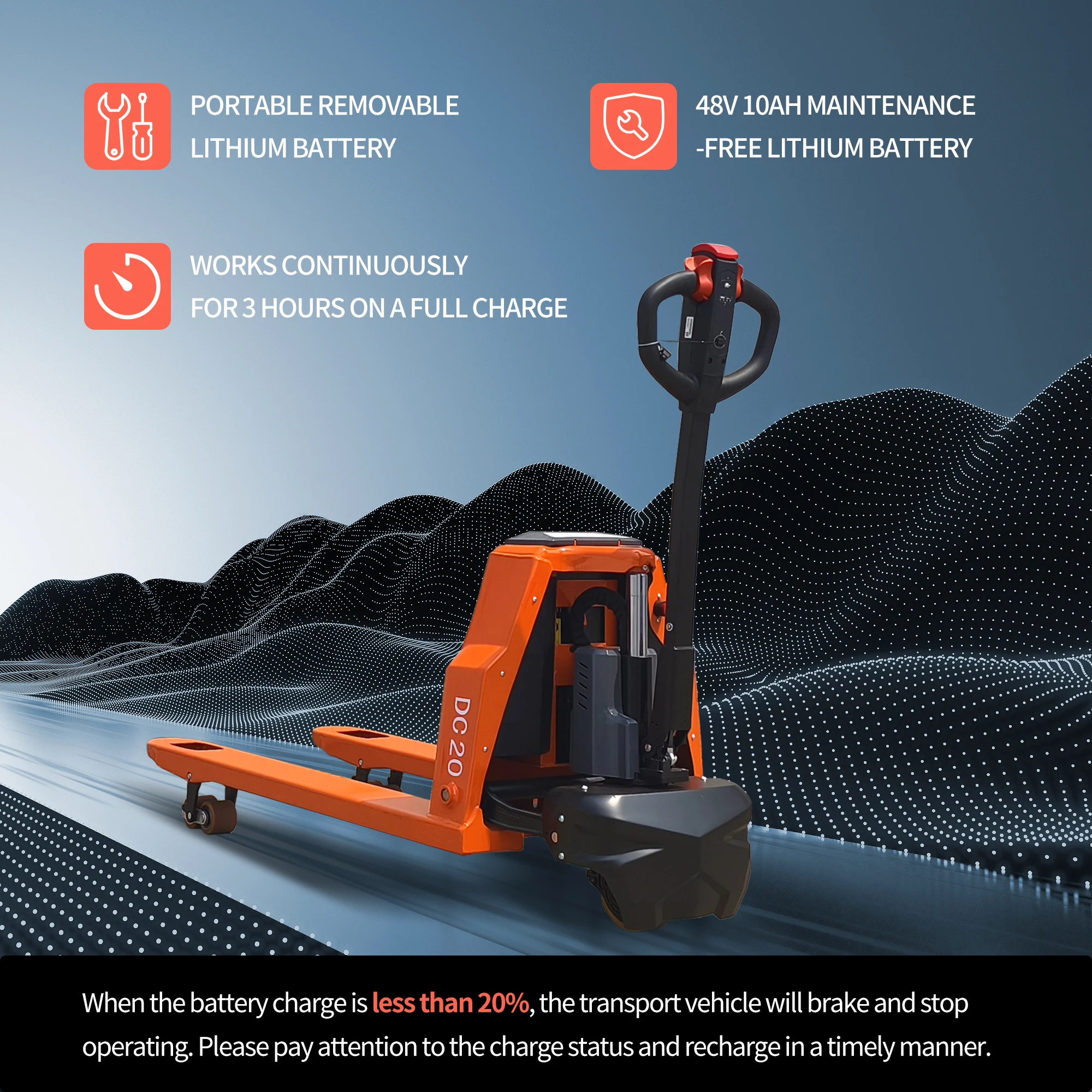 4400lb Li-ion Battery Powered Electric Pallet Jack 48 x 27 Forks Size Big Capacity for Indoor Storage Heavy Duty Pallet Jacks
4400lb Li-ion Battery Powered Electric Pallet Jack 48 x 27 Forks Size Big Capacity for Indoor Storage Heavy Duty Pallet Jacks