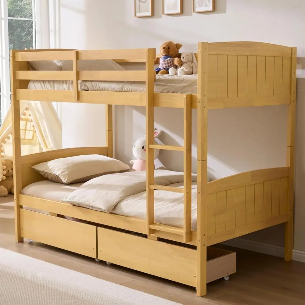Twin Over Twin Storage Bunk Bed, Solid Wood Convertible Loft Bed with Ladder, Ideal for Kids and Teens, Natural Wood Finish
Twin Over Twin Storage Bunk Bed, Solid Wood Convertible Loft Bed with Ladder, Ideal for Kids and Teens, Natural Wood Finish